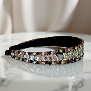 Dazzling Vintage Rhinestone Headband – Sparkling Iridescent & Smoky Crystals